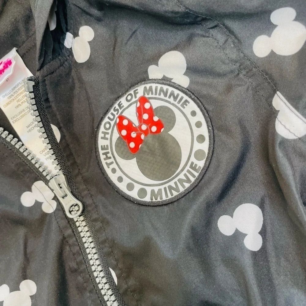 Disney Junior Minnie Mouse Black White Hooded Zip Up Jacket Girl’s Size 4T